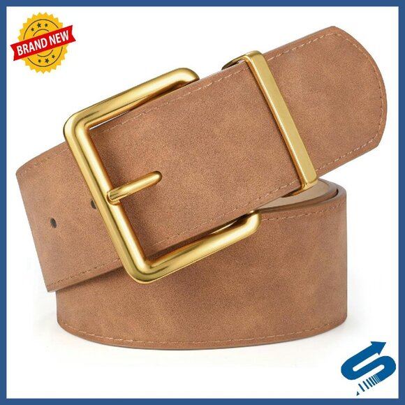 Wide Suede Belt with Gold Buckle, Adjustable, 1.89\